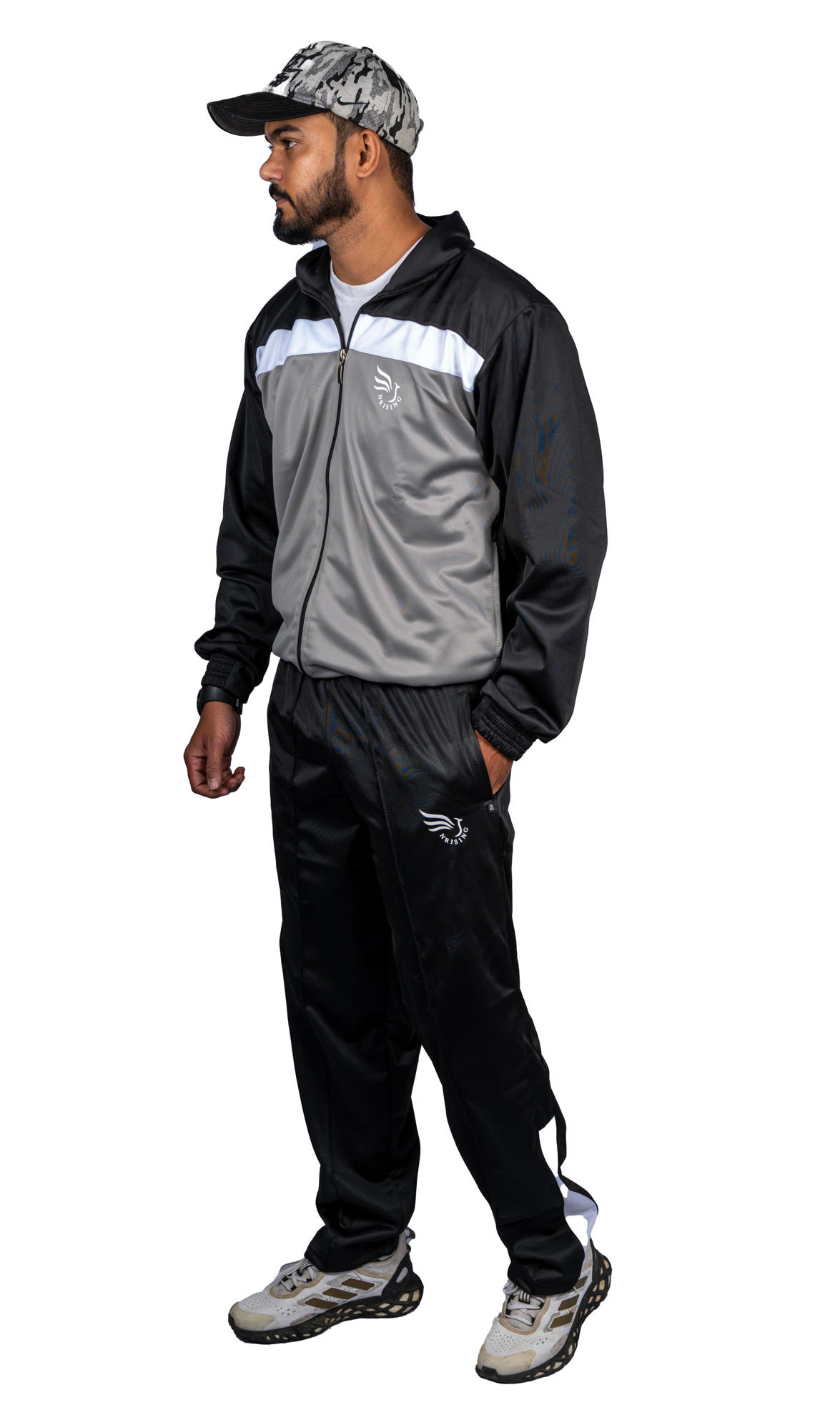 N Rising Men’s Black & Grey Premium Tracksuit | Sportswear Set | Jacket + Track Pant - Image 2