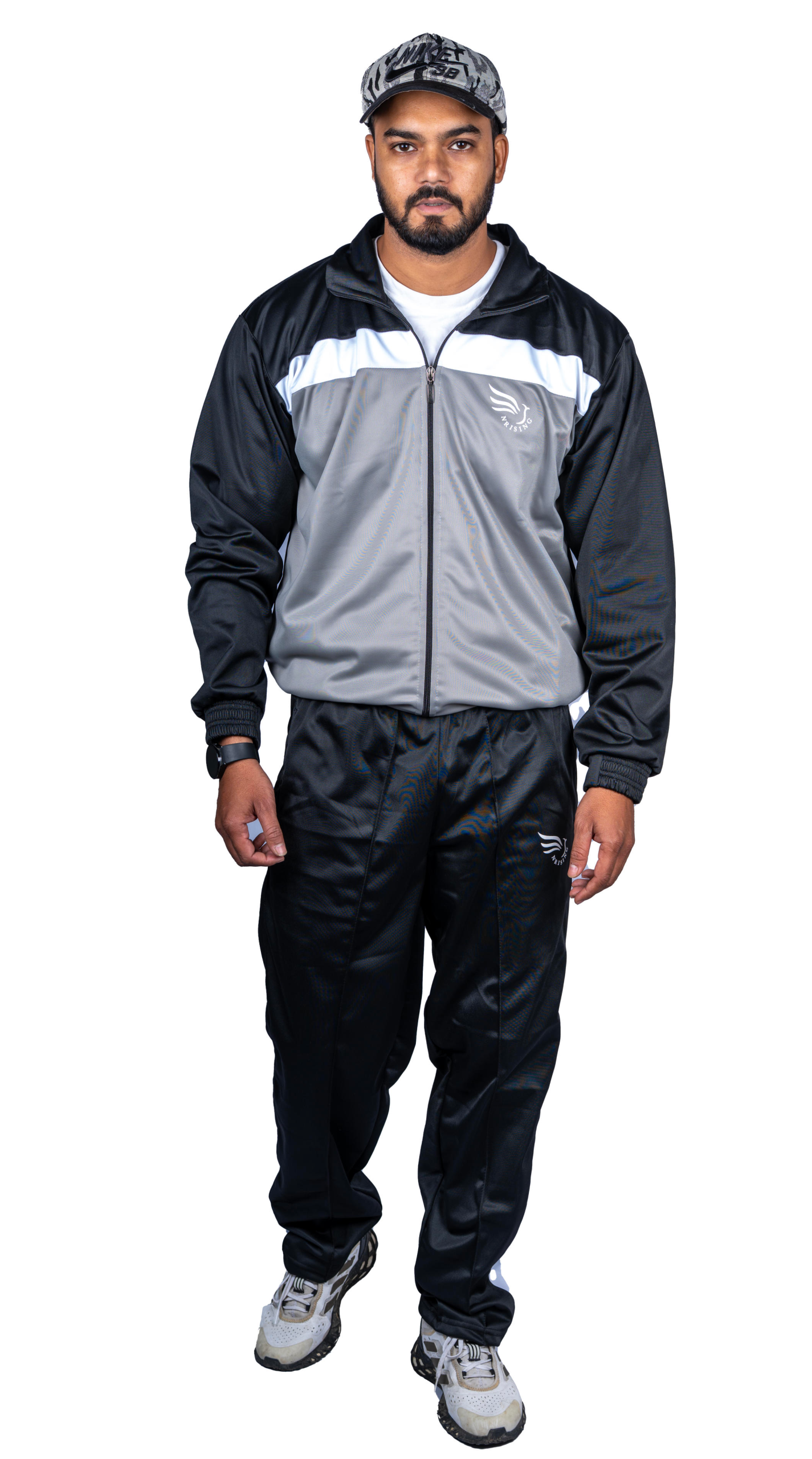 N Rising Men’s Black & Grey Premium Tracksuit | Sportswear Set | Jacket + Track Pant - Image 3