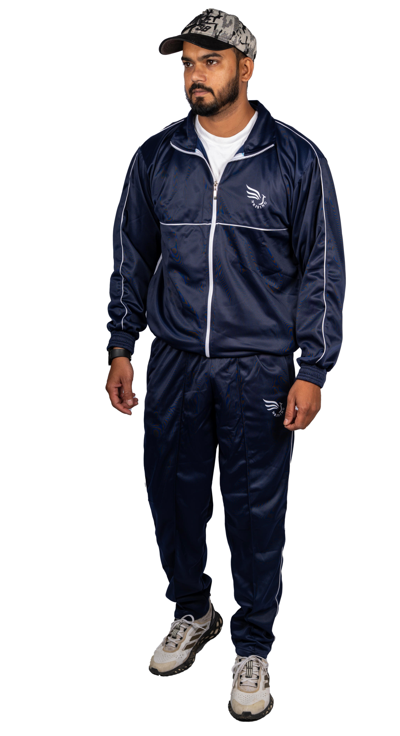 N Rising Men’s Navy Blue Tracksuit with White Piping | Premium Sportswear Set | Jacket & Track Pant - Image 2