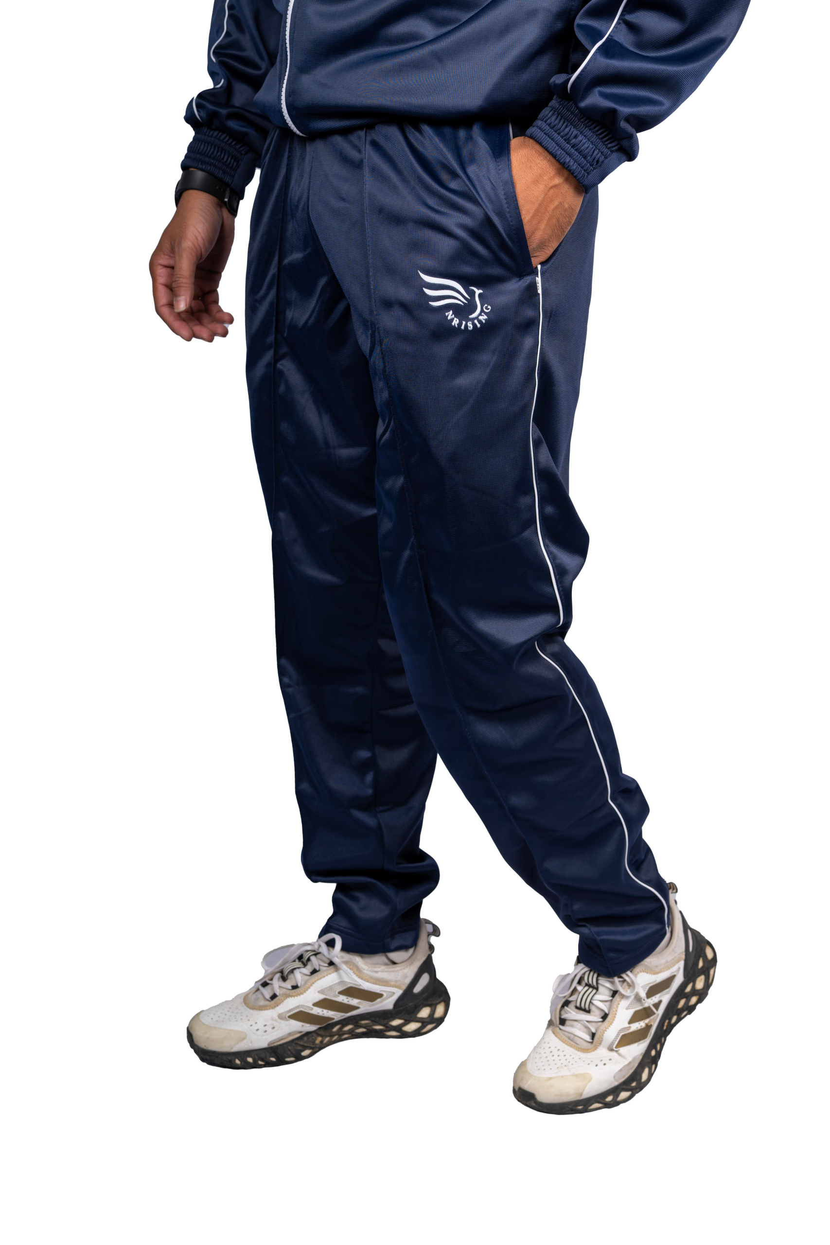 N Rising Men’s Navy Blue Tracksuit with White Piping | Premium Sportswear Set | Jacket & Track Pant - Image 3