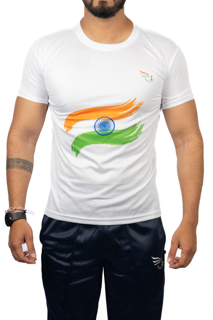 N Rising Men's Round Neck Quick Dry Sports T-Shirt with India Flag Design | Polyester Breathable Activewear for Gym, Running, Cricket