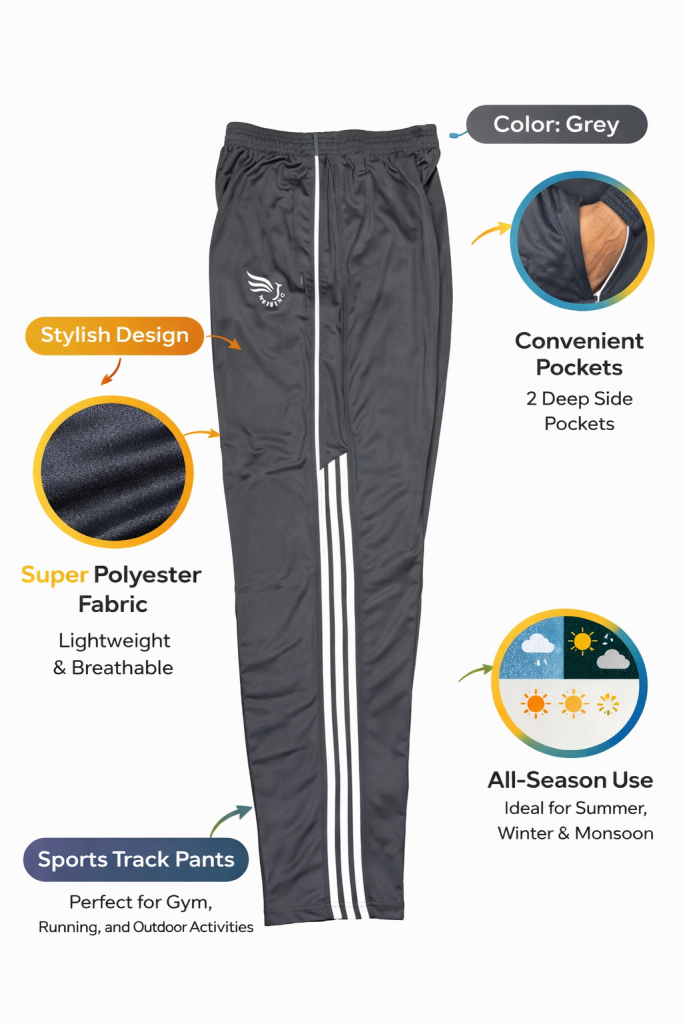 N Rising Men’s Grey Polyester Track Pants with White Stripes | Regular Fit Sports | Gym Lower