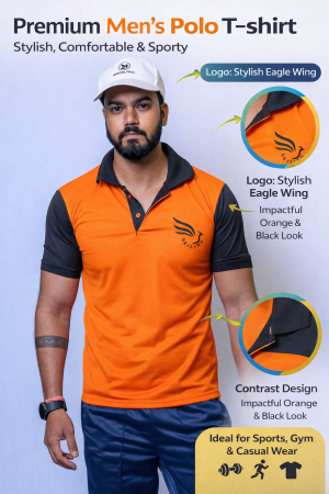 N Rising Men's Sports Polo T-Shirt – Orange & Black | Comfortable, Quick-Dry, Activewear