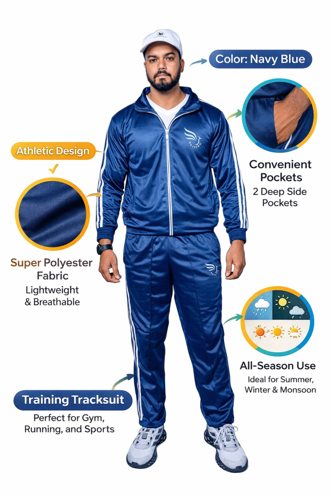 N Rising Men’s V3 Premium Navy Blue Tracksuit | Comfortable Sportswear | Jacket & Lower Set