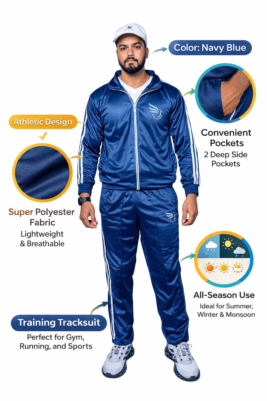N Rising Men’s V3 Premium Navy Blue Tracksuit | Comfortable Sportswear | Jacket & Lower Set