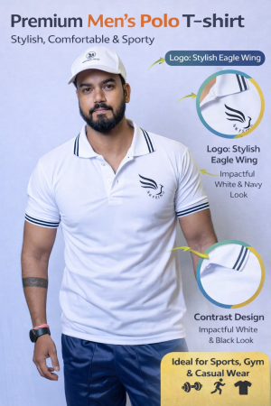 N Rising Men’s Premium White Polo T-Shirt | Breathable Cotton Blend | Casual & Sports Wear | N Rising